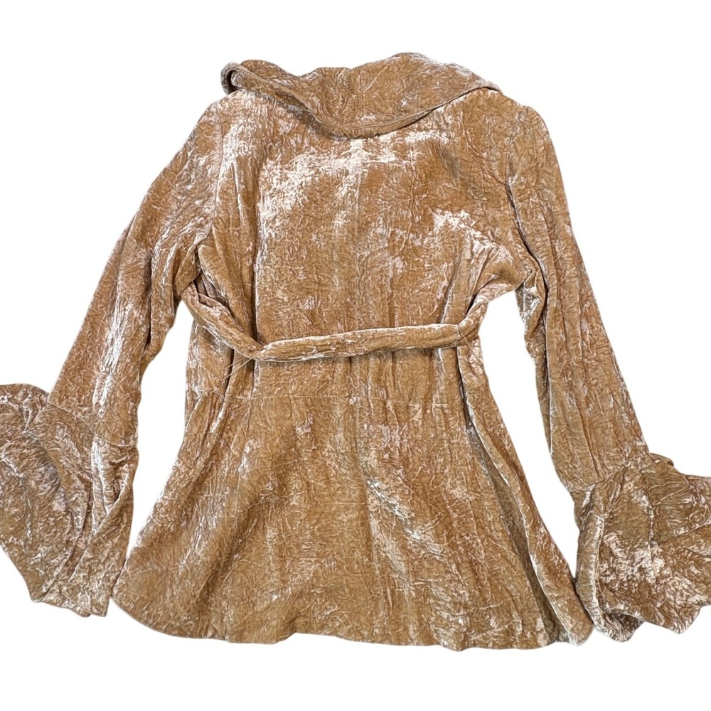 Lafayette 148 New York Crushed Velvet Ruffle Jacket Champagne Gold Belted Size 6 - Picture 4 of 10